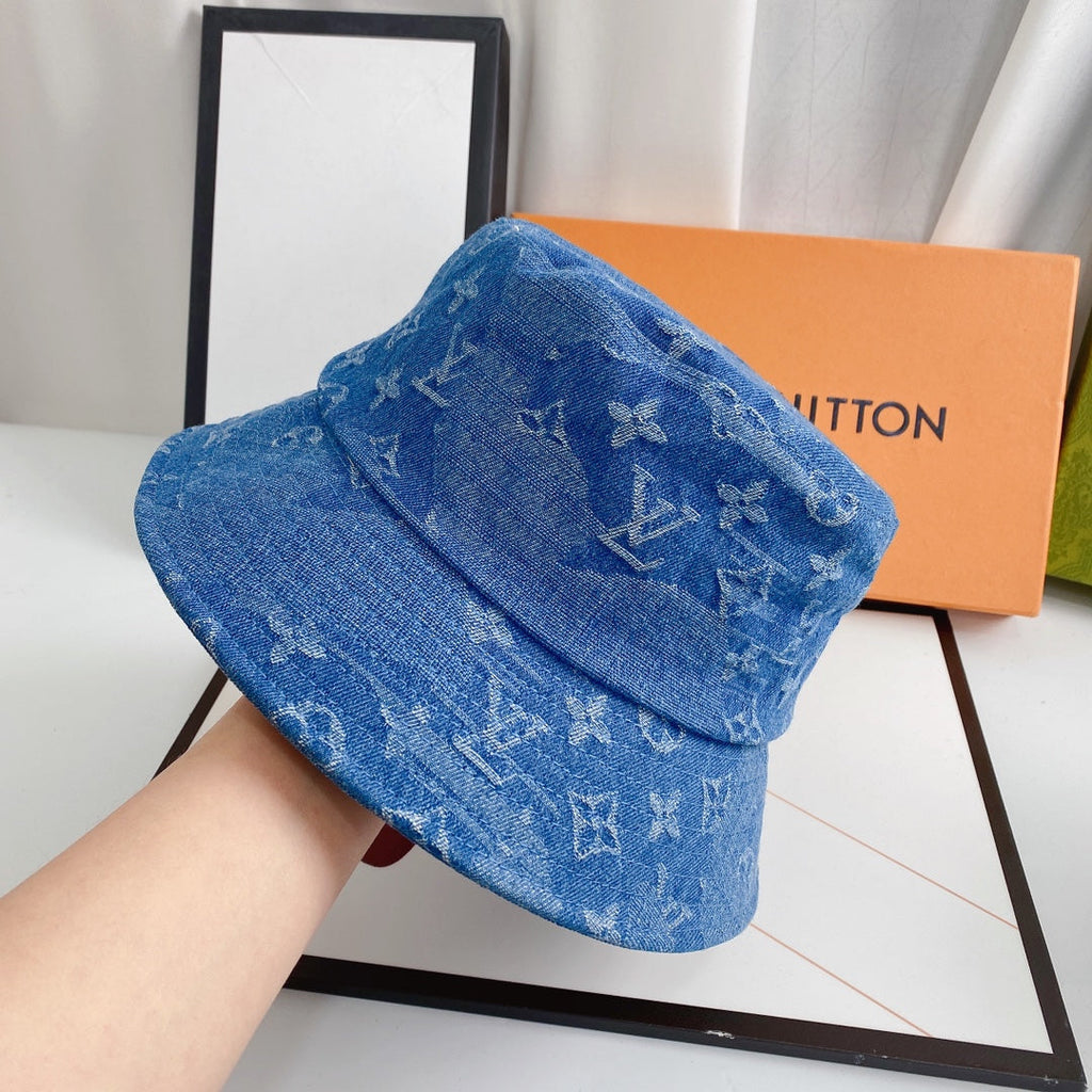 Luxury 1v Monogram Jacquard Denim Bucket Hat for Men & Women