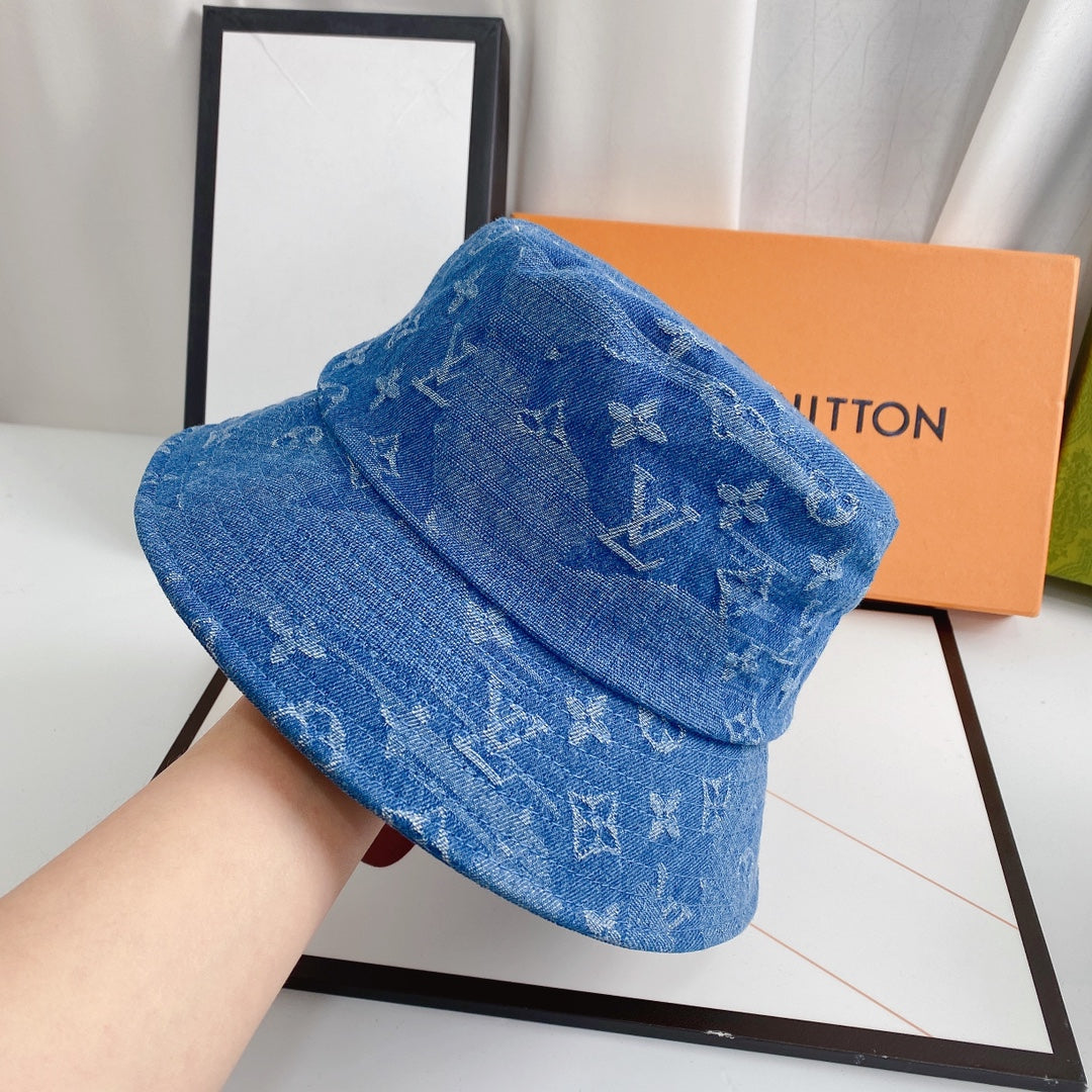 Luxury 1v Monogram Jacquard Denim Bucket Hat for Men & Women