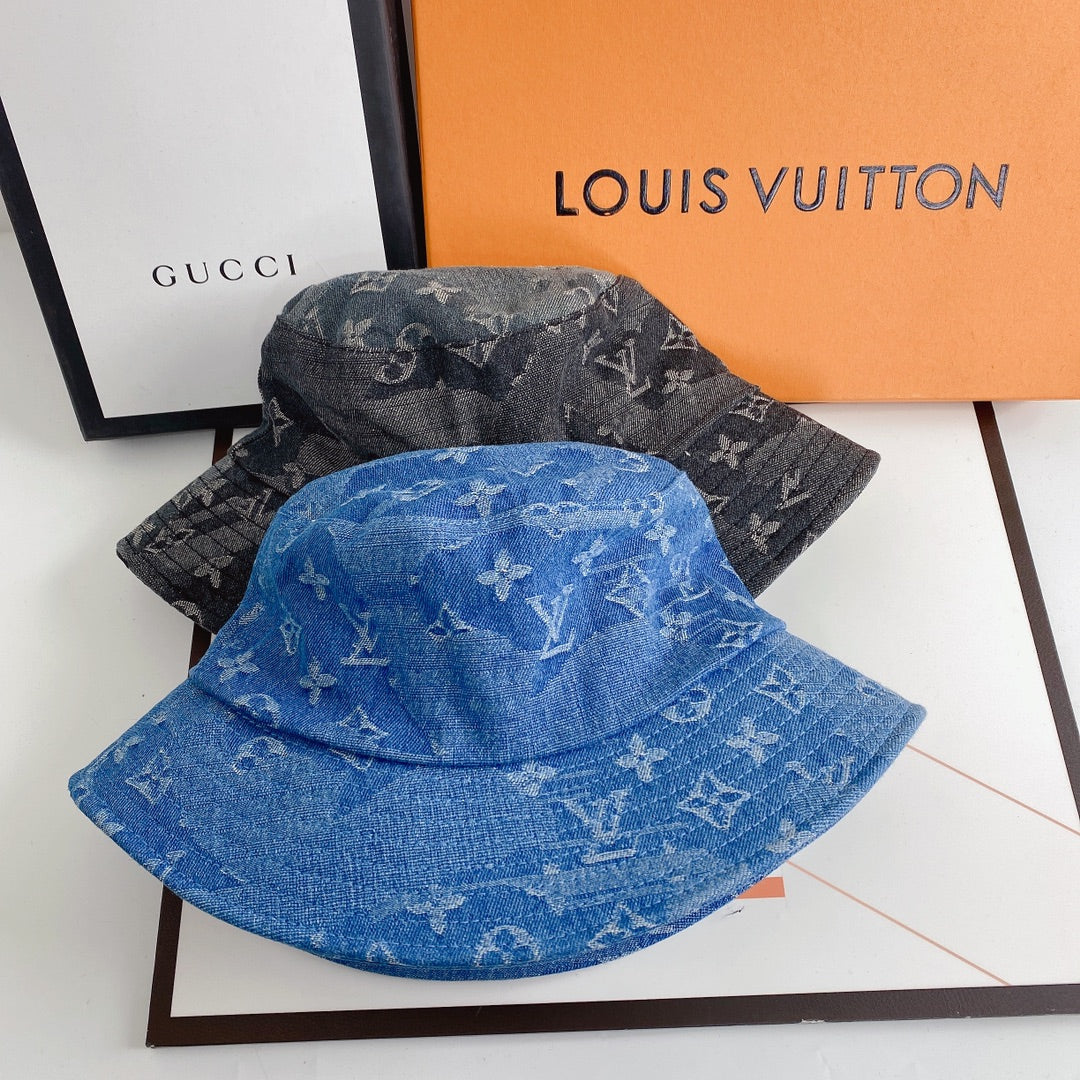 Luxury 1v Monogram Jacquard Denim Bucket Hat for Men & Women