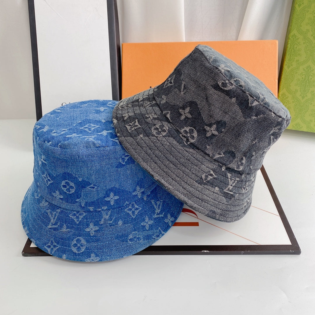 Luxury 1v Monogram Jacquard Denim Bucket Hat for Men & Women