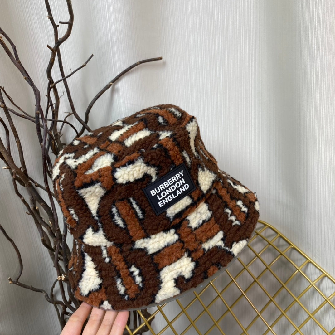 Luxury Check Lamb Wool Bucket Hat | Luxury Designer Winter Hat