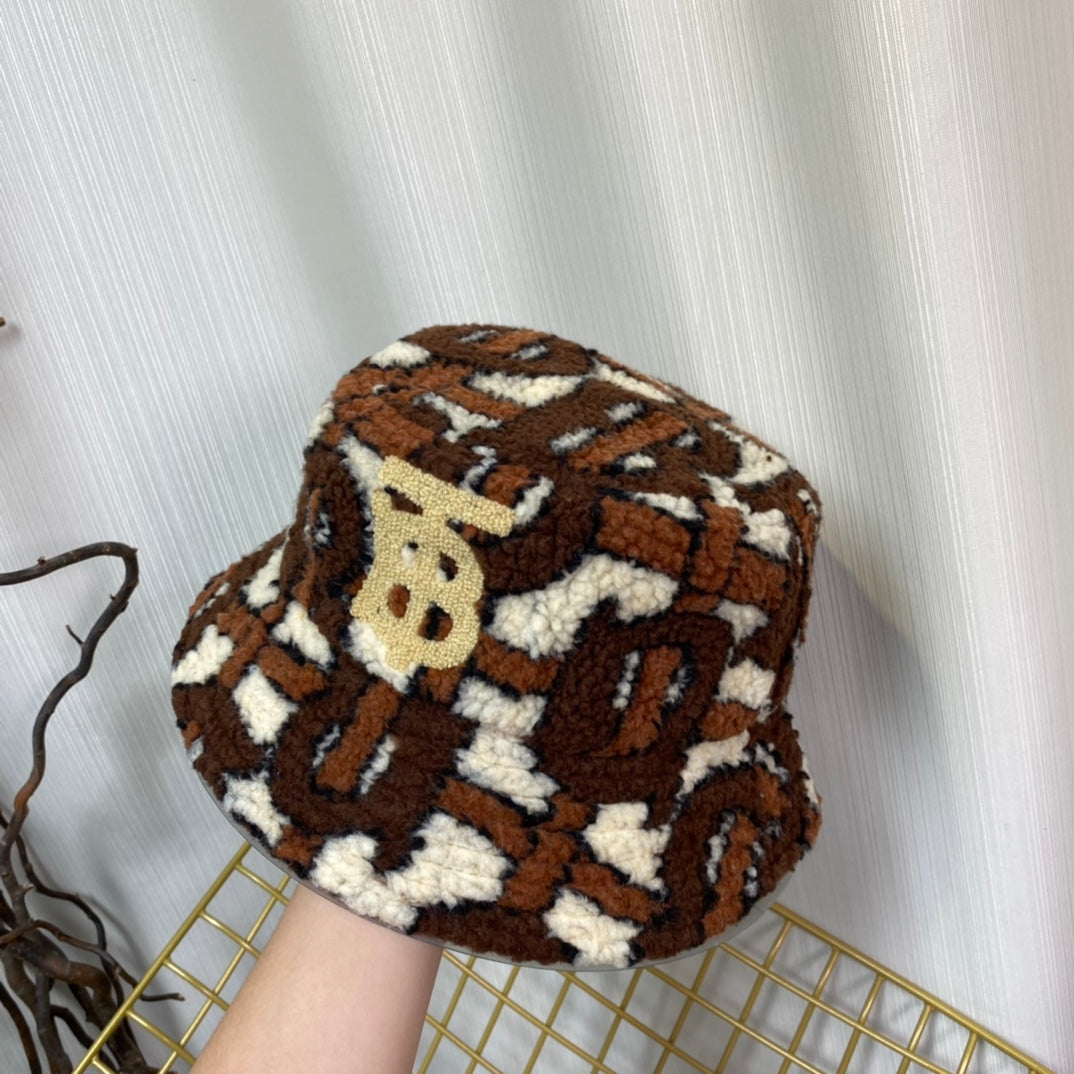 Luxury Check Lamb Wool Bucket Hat | Luxury Designer Winter Hat