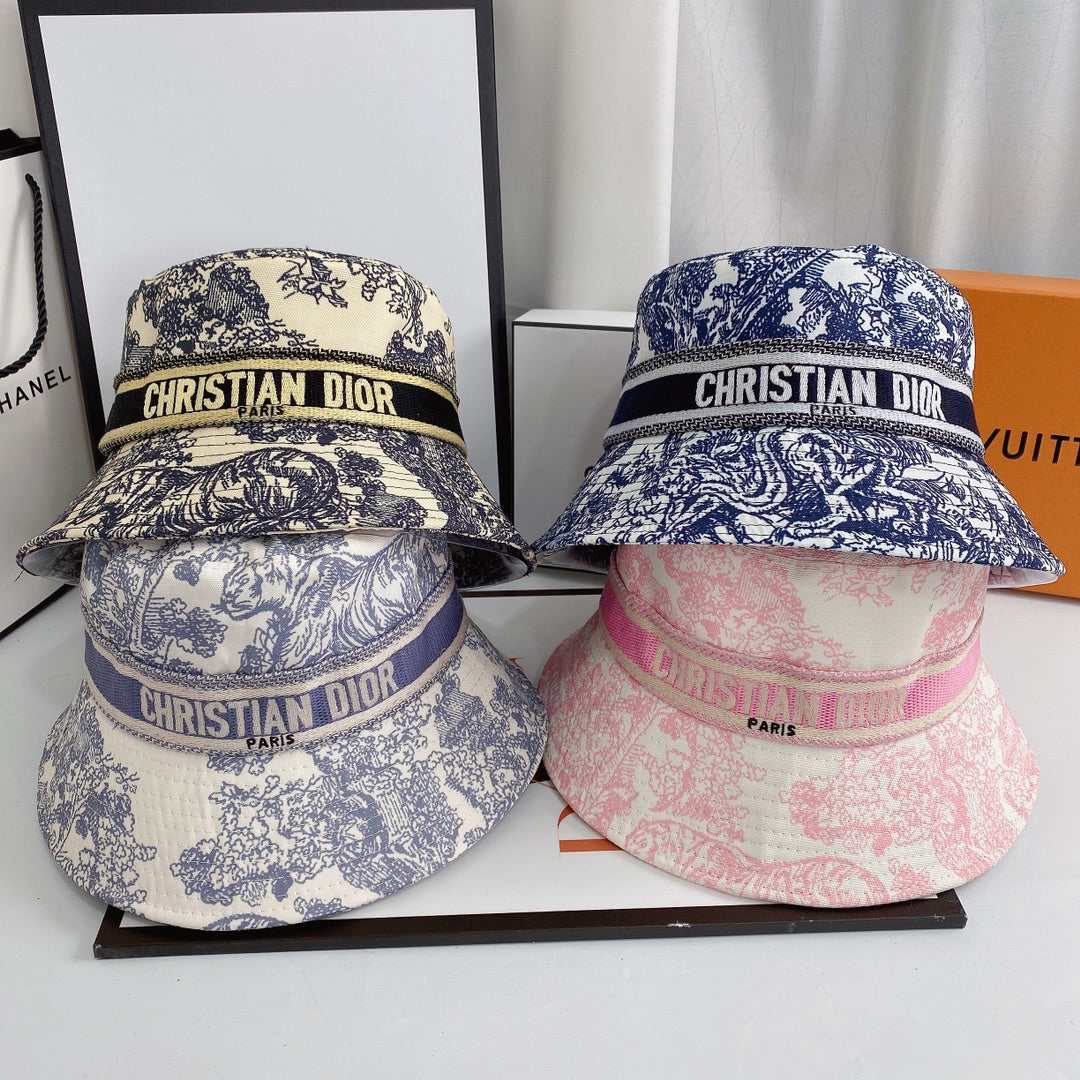 Classic Vintage Embroidered Webbing Pattern Bucket Hat