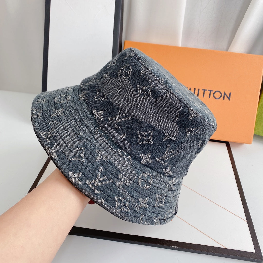 Luxury 1v Monogram Jacquard Denim Bucket Hat for Men & Women