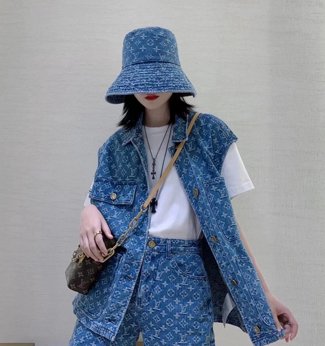 Luxury Monogram Wide Brim Denim Sun Hat | Luxury Designer UV Protection Hat