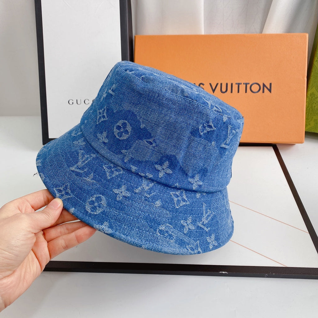 Luxury 1v Monogram Jacquard Denim Bucket Hat for Men & Women