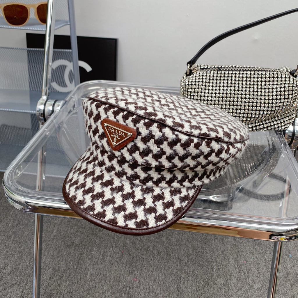 Fashion Houndstooth Cotton Bucket Hat | Luxury Designer Checkered Sun Hat