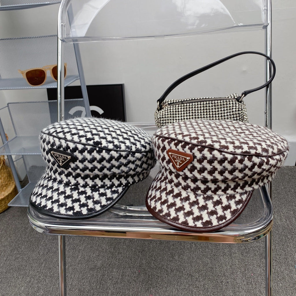 Fashion Houndstooth Cotton Bucket Hat | Luxury Designer Checkered Sun Hat