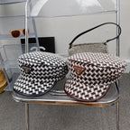 Fashion Houndstooth Cotton Bucket Hat | Luxury Designer Checkered Sun Hat
