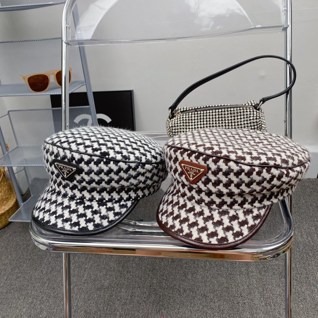 Fashion Houndstooth Cotton Bucket Hat | Luxury Designer Checkered Sun Hat