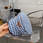 Fashion Houndstooth Cotton Bucket Hat | Luxury Designer Checkered Sun Hat