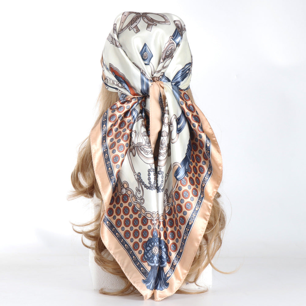 Vintage Chain Print Satin Square Scarf