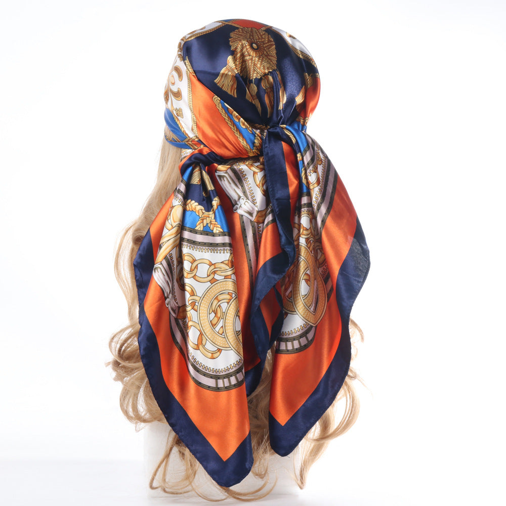 Vintage Chain Print Satin Square Scarf