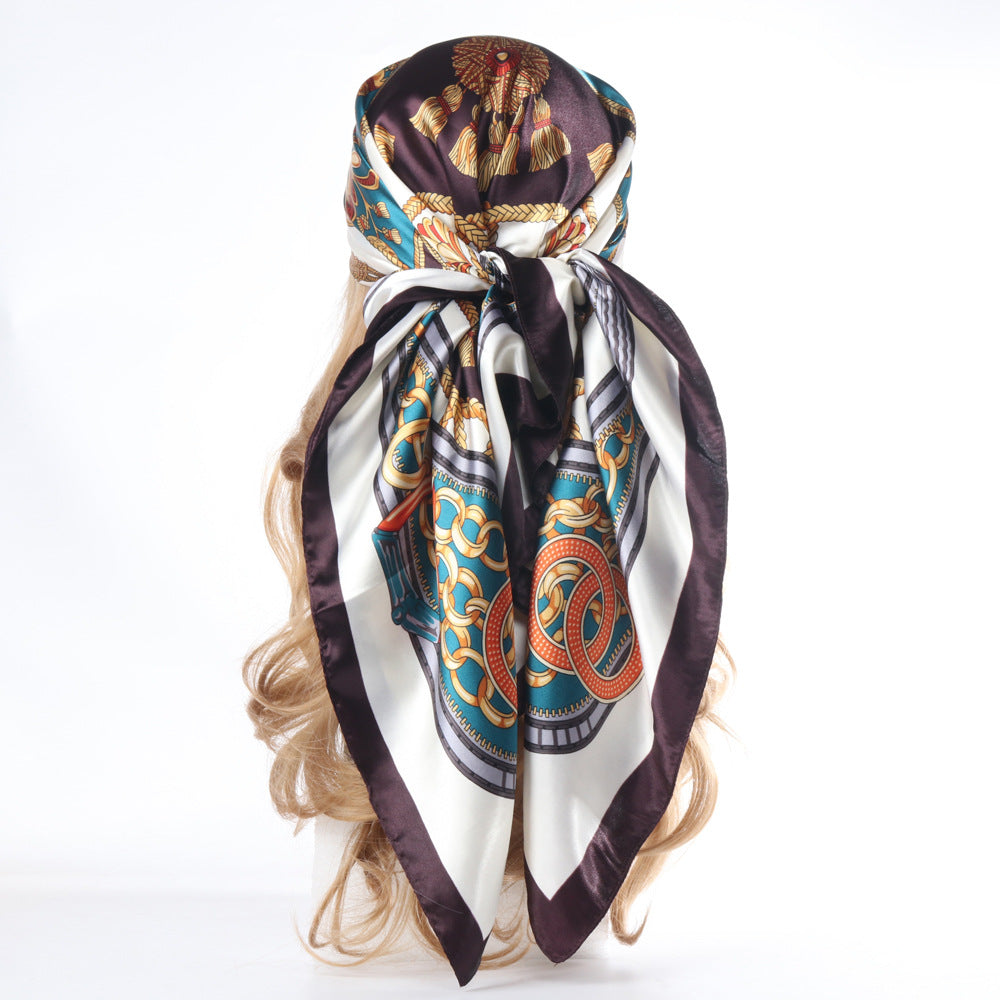 Vintage Chain Print Satin Square Scarf