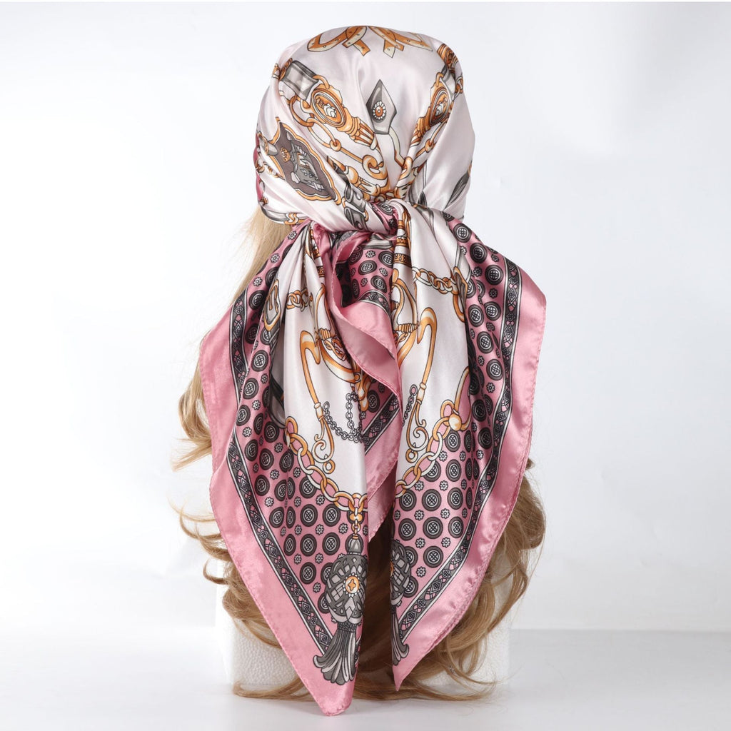 Vintage Chain Print Satin Square Scarf