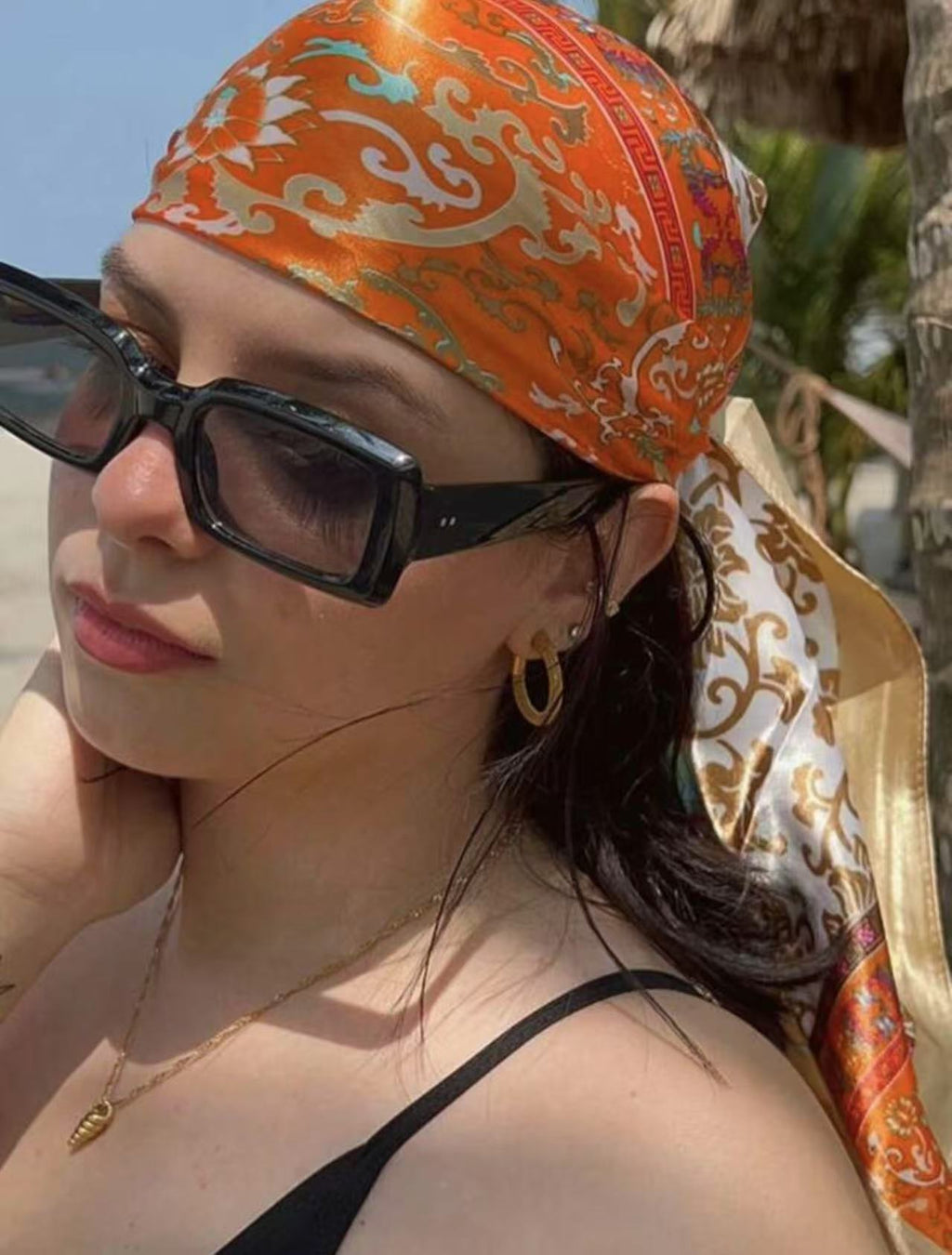 Vintage Chain Print Satin Square Scarf
