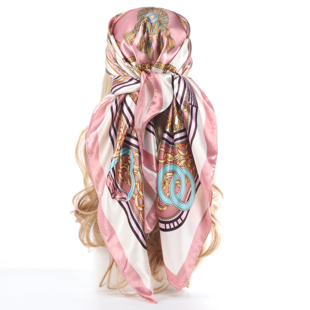 Vintage Chain Print Satin Square Scarf