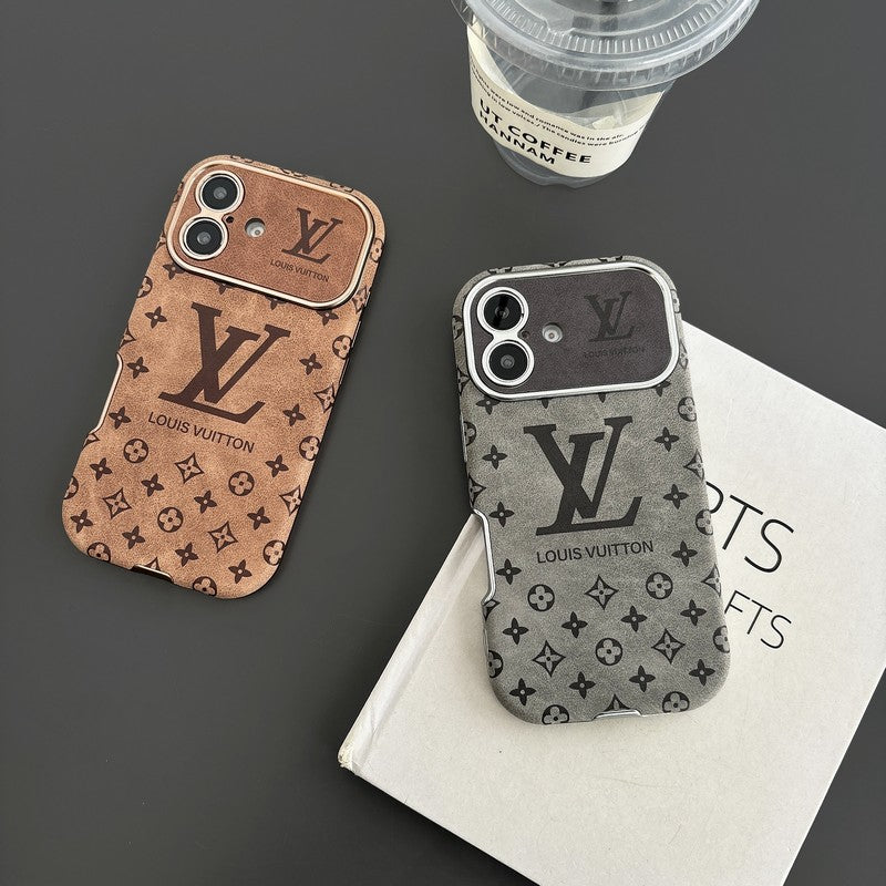 高級ブラウン & ブラックカラーレザーiPhoneケース