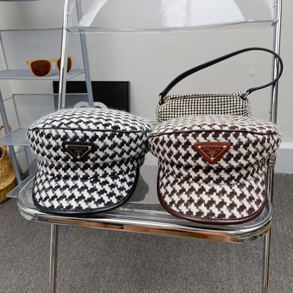 Fashion Houndstooth Cotton Bucket Hat | Luxury Designer Checkered Sun Hat