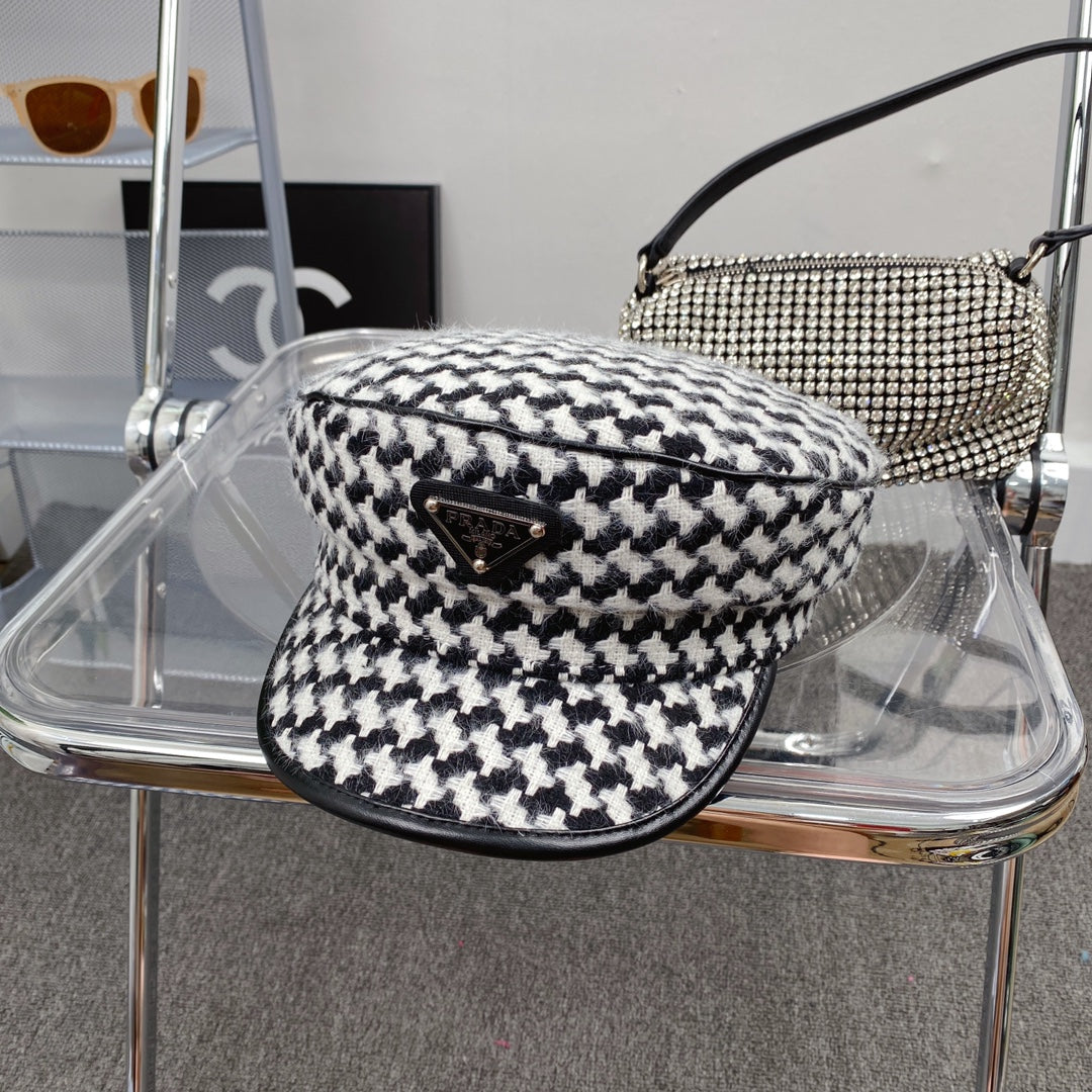 Fashion Houndstooth Cotton Bucket Hat | Luxury Designer Checkered Sun Hat