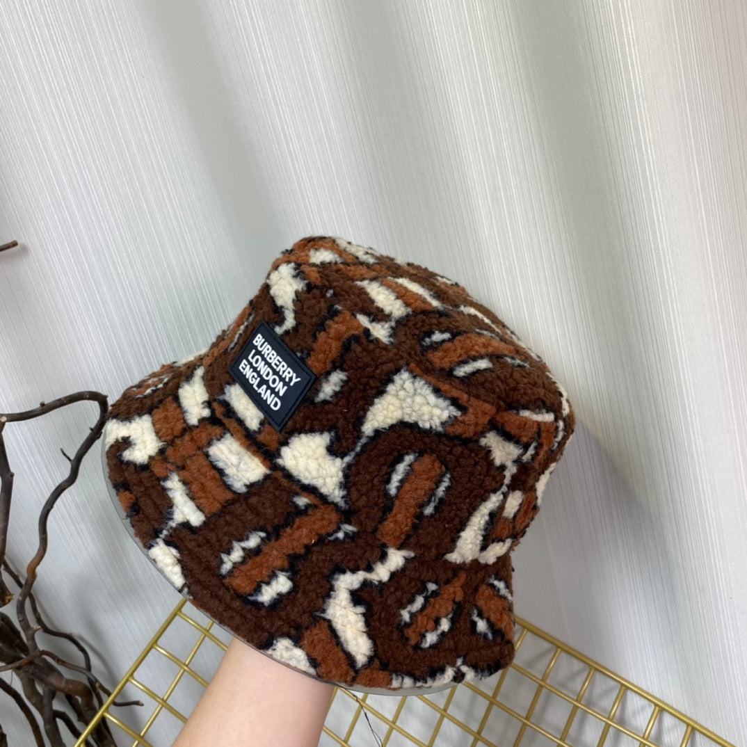 Luxury Check Lamb Wool Bucket Hat | Luxury Designer Winter Hat