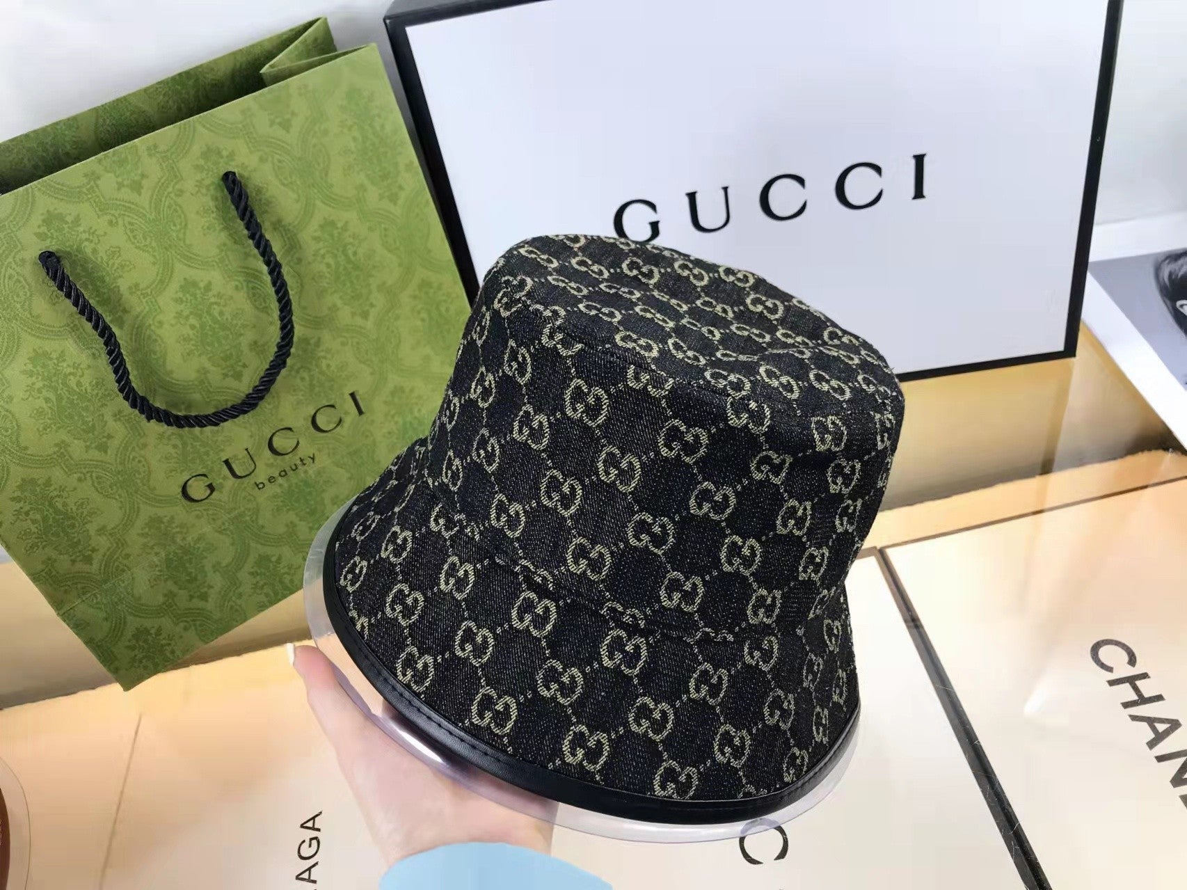 Classic GG Monogram Premium Denim Bucket Hat for Men & Women
