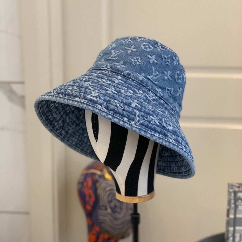 Luxury Monogram Wide Brim Denim Sun Hat | Luxury Designer UV Protection Hat