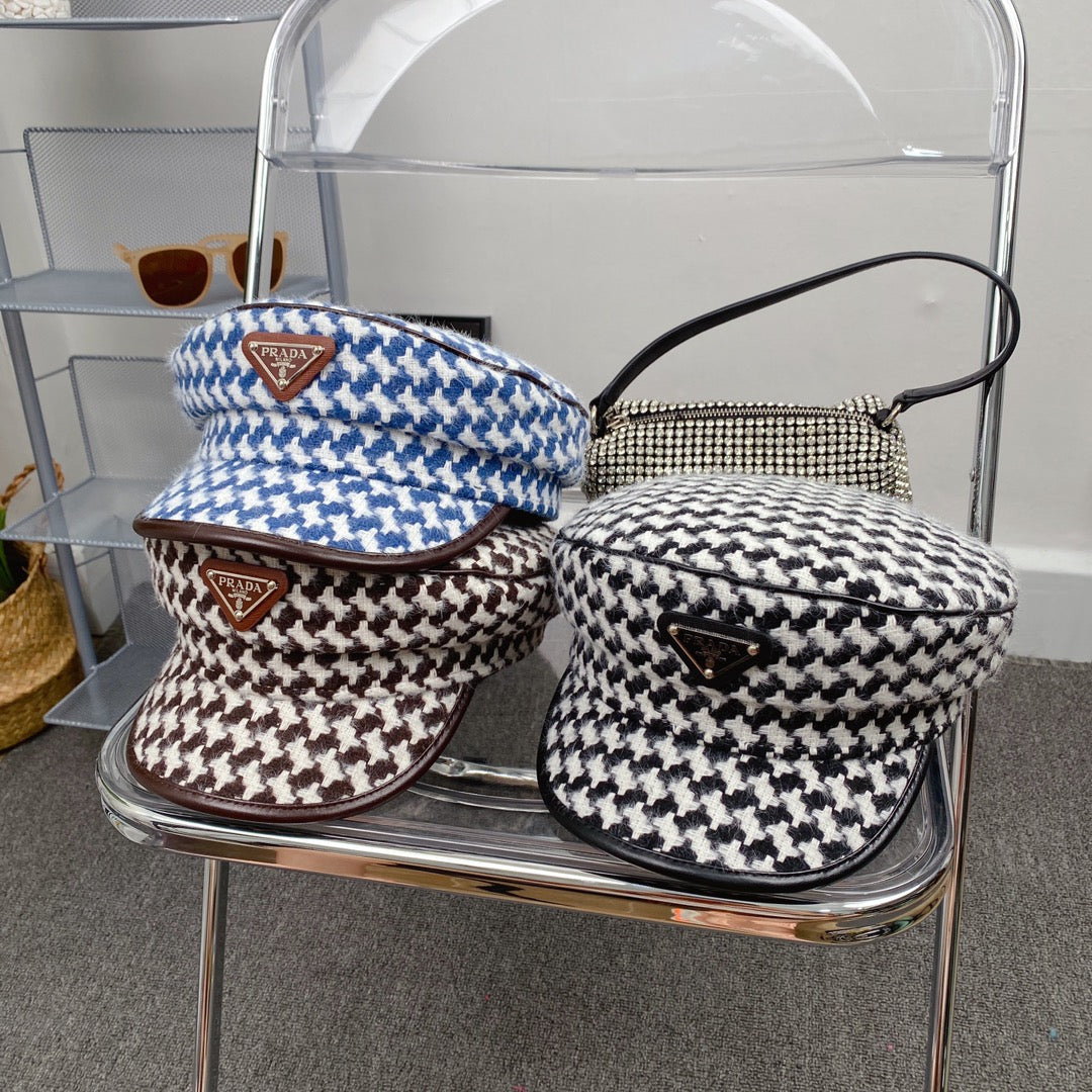 Fashion Houndstooth Cotton Bucket Hat | Luxury Designer Checkered Sun Hat