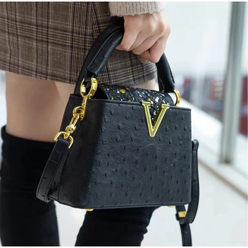 Luxury High-End Handbag -  Spring Fashion Ostrich Pattern Crossbody Shoulder Bag