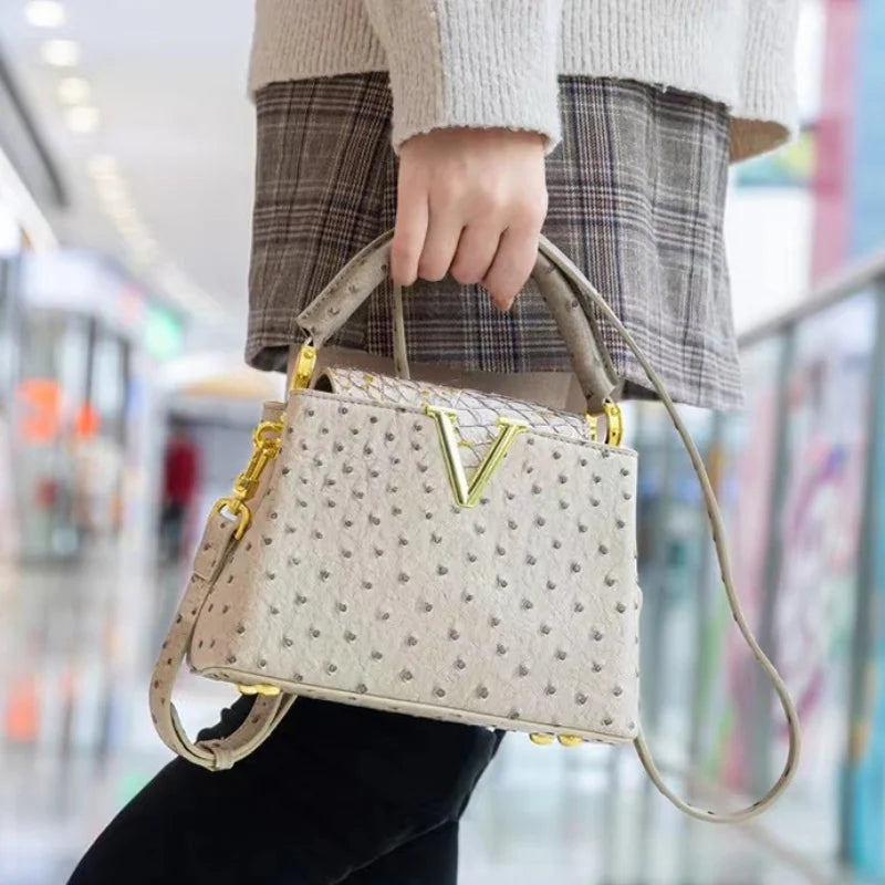 Luxury High-End Handbag -  Spring Fashion Ostrich Pattern Crossbody Shoulder Bag