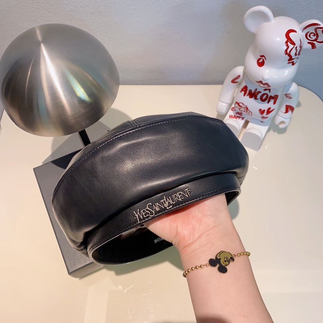 Elegant Pebbled Leather Beret | Luxury Designer Hat
