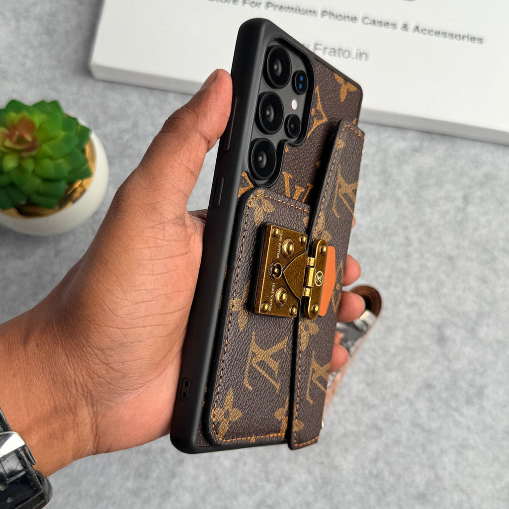ZNAČKOVÝ KOŽENÝ DRŽÁK KARTY SLOT POUZDRO ZÁMKU PRO SAMSUNG GALAXY