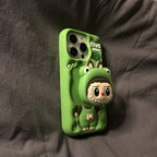 Cute Cartoon Labubu Zimomo Silicone with Stand | Brown/Pink - iPhone Case