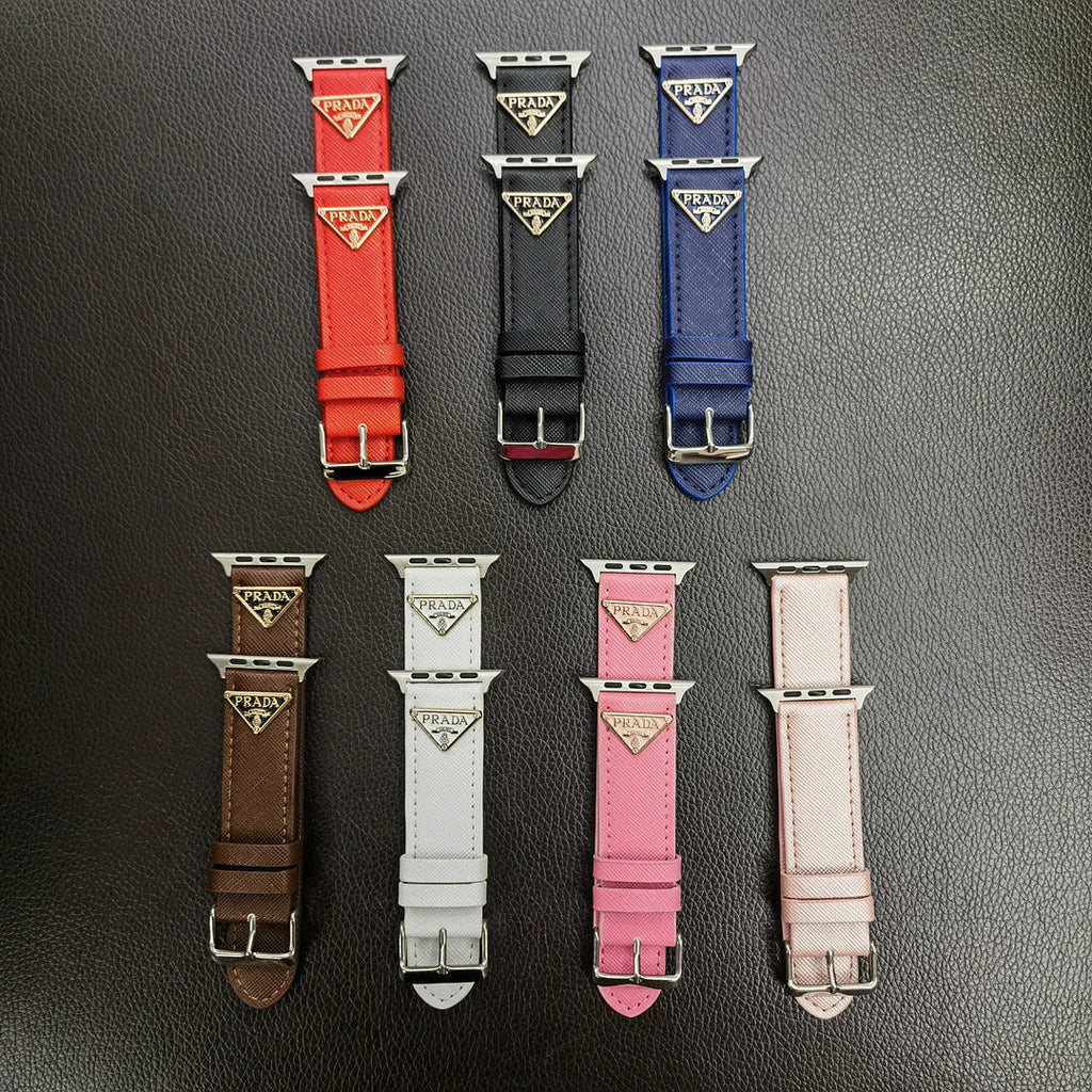 Curea Apple Watch din piele cu etichetă cu monogramă dublu triunghi