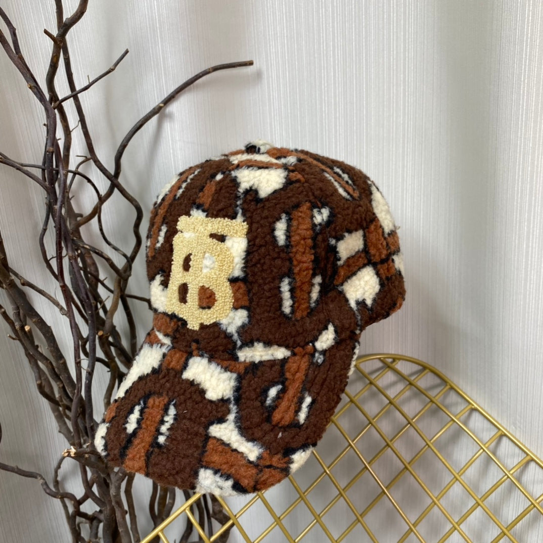 Luxury Check Lamb Wool Baseball Cap | Luxury Designer Winter Cap