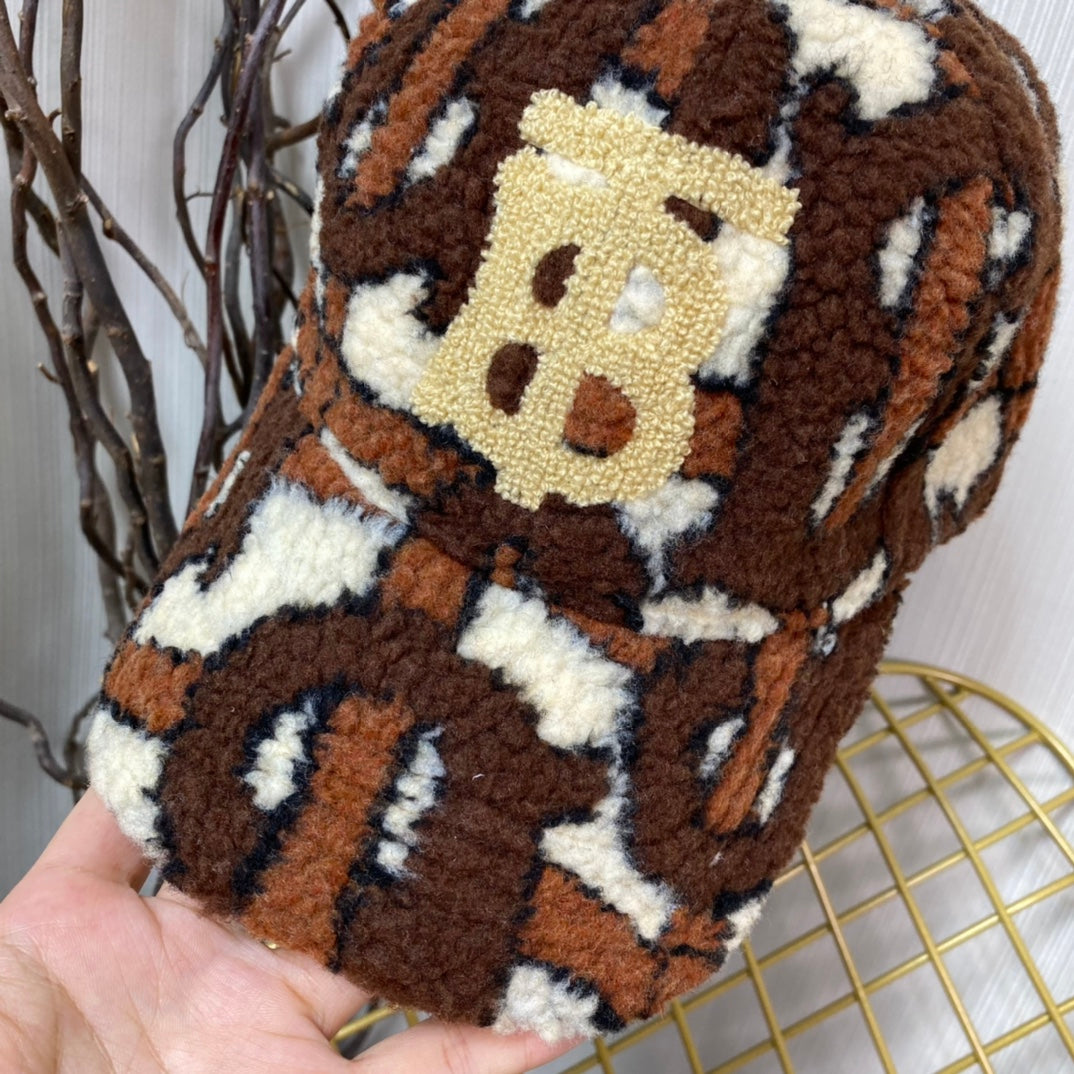 Luxury Check Lamb Wool Baseball Cap | Luxury Designer Winter Cap