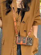 Vintage Monogram Phone Case with Pocket & Detachable Strap