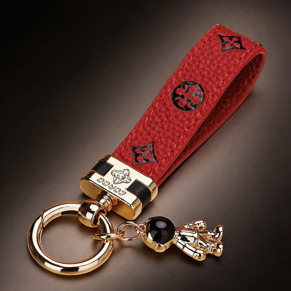 Genuine Leather Luxury Car Astronaut Keychain