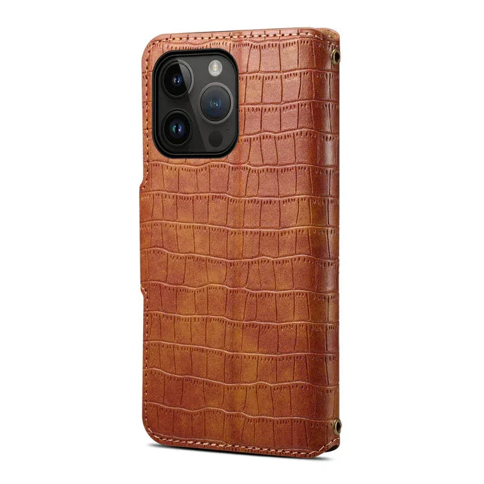 Alligator Print iPhone tok pénztárcával és szíjjal