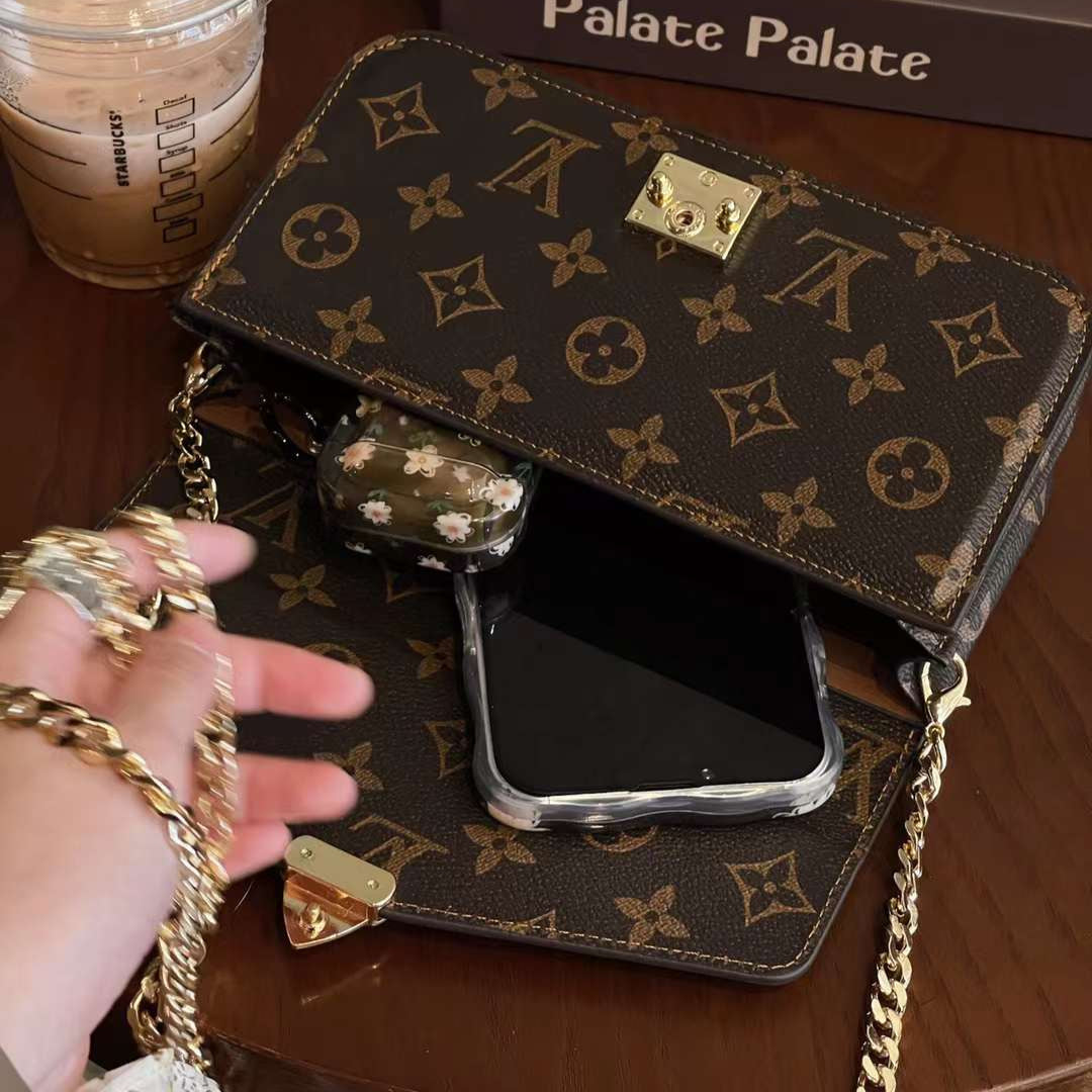 Monogram Canvas Bag Hand Held Crossbody Chain Mobile Phone