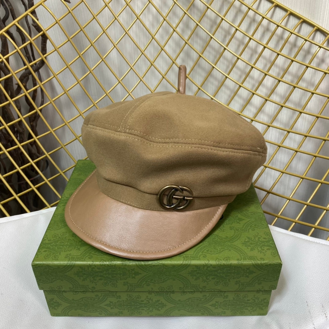 Classic GG Metal Logo Octagonal Flat Cap | Luxury Designer Cashmere Hat