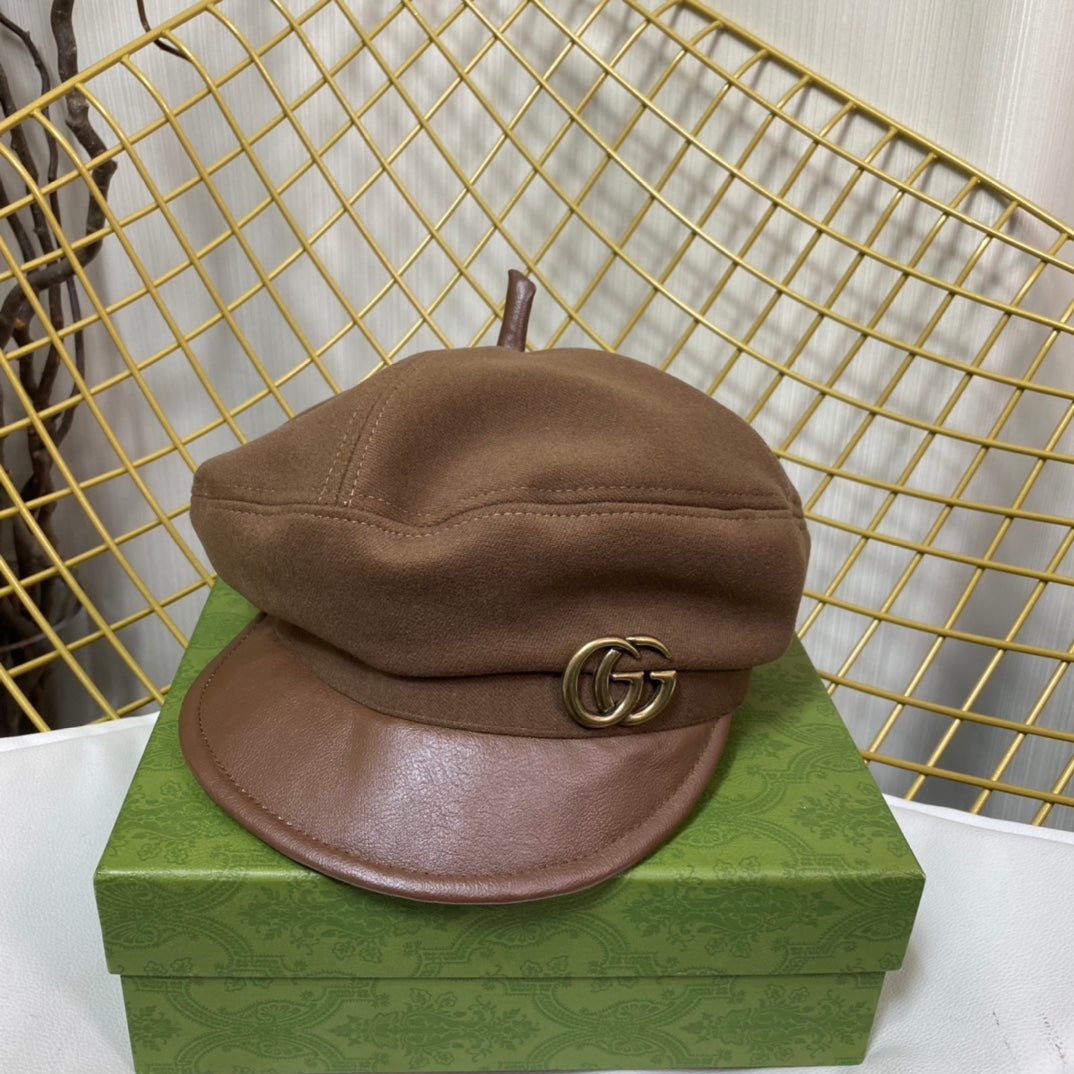 Classic GG Metal Logo Octagonal Flat Cap | Luxury Designer Cashmere Hat