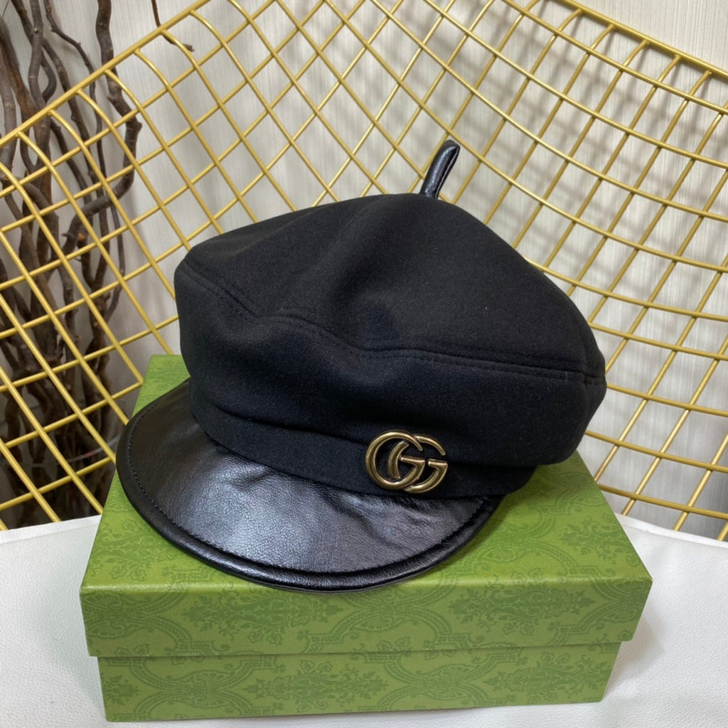 Classic GG Metal Logo Octagonal Flat Cap | Luxury Designer Cashmere Hat
