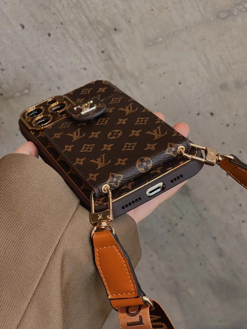 Geavanceerd leren iPhone-hoesje met kaarthouder en riem