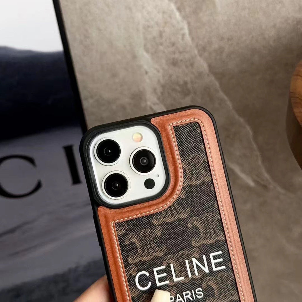 Черный чехол Celine для iPhone с ремешком-SZ231124