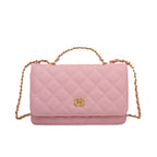 Wallet On Chain Shiny Lambskin Pearls Gold Tone Metal
