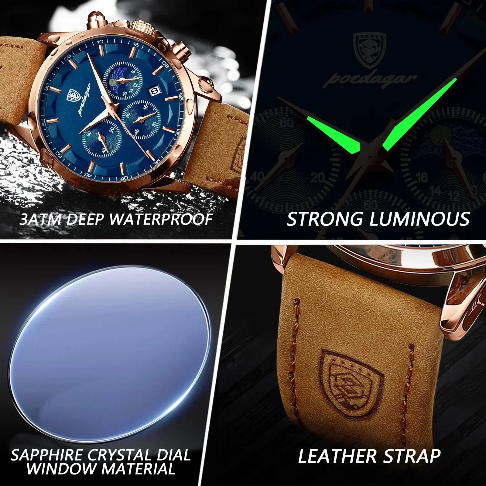 Poedagar ChronoLuxe Sport – Luxury Chronograph Quartz Watch