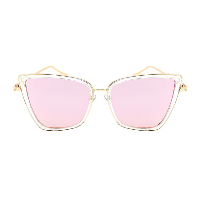 New Brand Designer Cateye Sunglasses Women Vintage Metal Glasses For Women Mirror Retro Lunette De Soleil Femme UV400