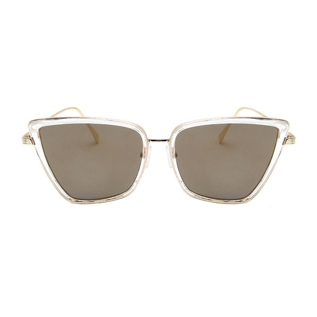 New Brand Designer Cateye Sunglasses Women Vintage Metal Glasses For Women Mirror Retro Lunette De Soleil Femme UV400