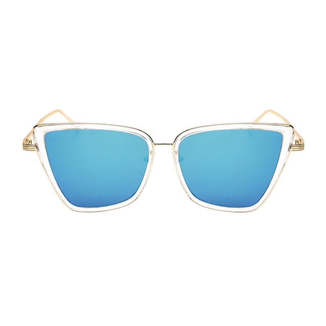 New Brand Designer Cateye Sunglasses Women Vintage Metal Glasses For Women Mirror Retro Lunette De Soleil Femme UV400